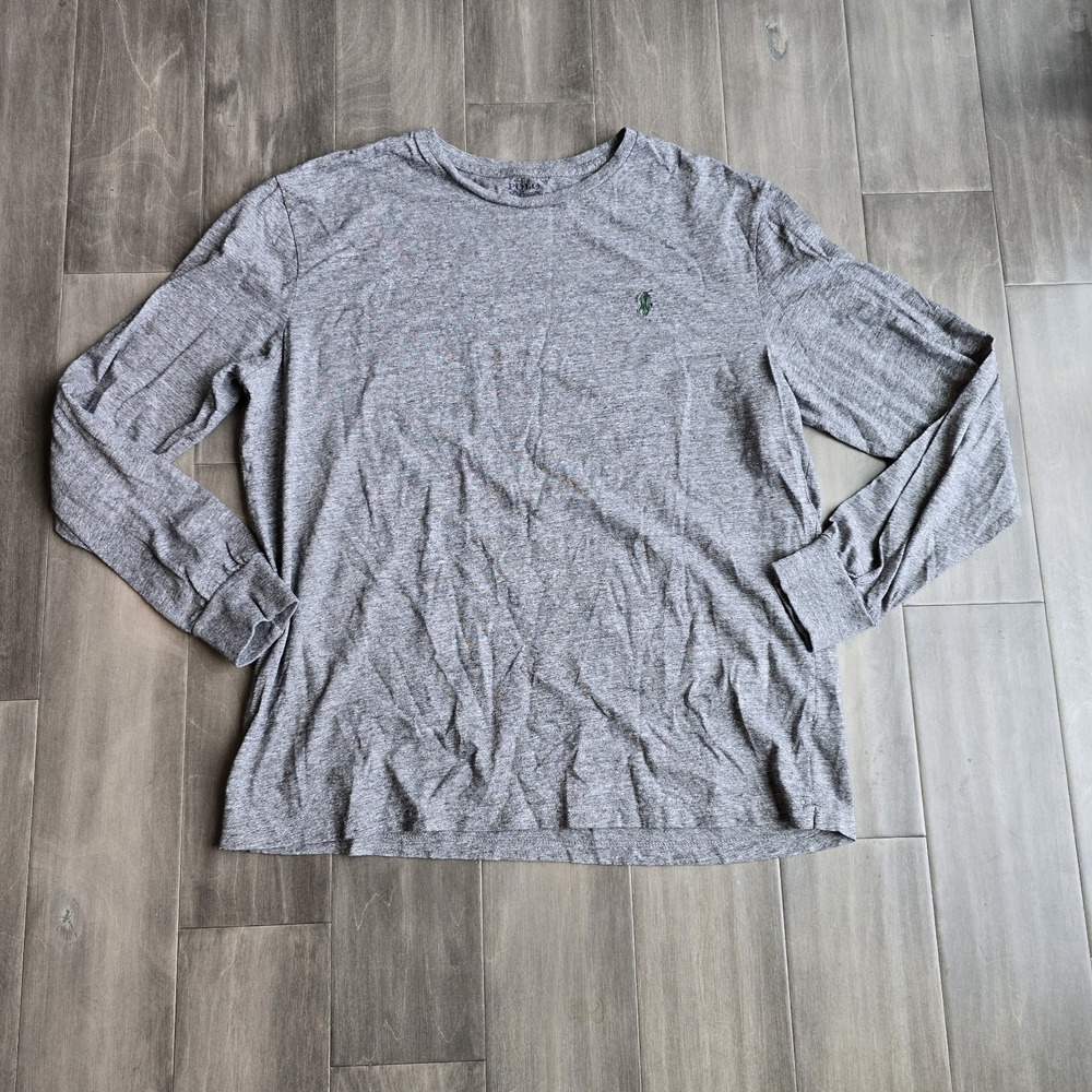 Polo Ralph Lauren Size Large Long Sleeve T-Shirt Gray Pony Logo 100% Cotton